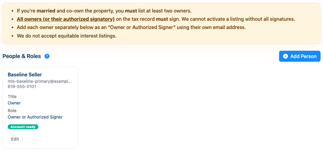 Update Property People and Roles section showing Add Person and an owner card