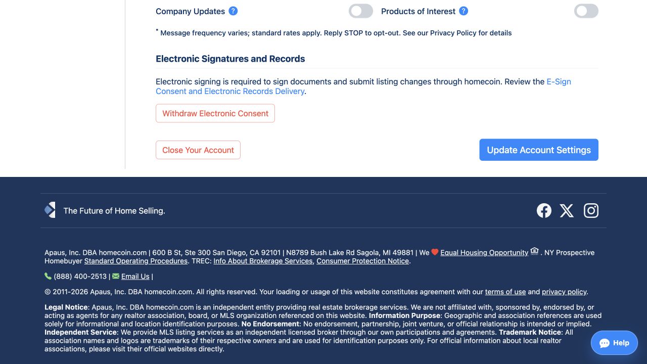 Account Settings showing the outlined Close Your Account button